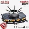 Electric grill and fondue,1100w,GS(EK1),8 raclette pans,fondue set