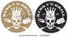 King of the Grill Barbecue Logo Fun barbecue image with crowned skull over crossed barbecue utensils Includes grunge stamp stenci l version and clean version