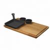 Lava Cast Iron Mini Grill Skillet Square 16x16cm and wooden platter for service